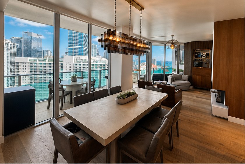 Brickell Miami — living and dining room with skyline view