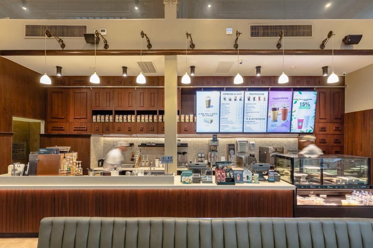 Starbucks — counter and menu board, Peru